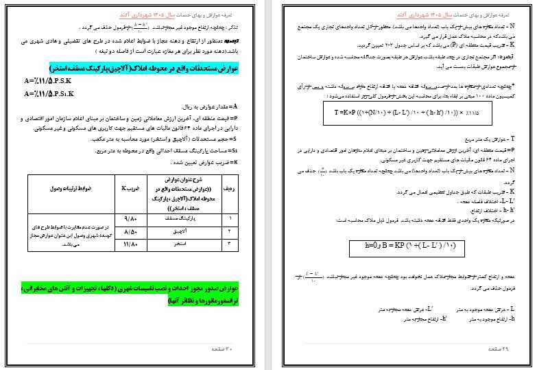 تعرفه عوارض و بهاء خدمات عمومی سال 1405 شهر آکند جهت اطلاع و آگاهی عمومی